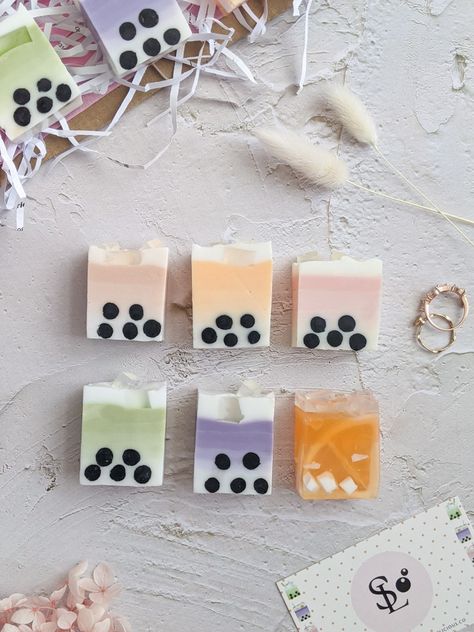 Bathroom decor, cute bathroom, bubble tea, boba soap Boba Bar, Taro Bubble Tea, Lychee Jelly, Soap Embeds, Jelly Soap, Matcha Milk, Lychee Fruit, Tea Soap, Mini Candy Canes