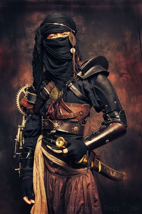 Ninja ~ out of the Age of Steam. Moda Steampunk, Mode Steampunk, Steampunk Tendencies, Post Apocalyptic Fashion, Diesel Punk, Apocalyptic Fashion, Style Steampunk, Steampunk Cosplay, Steampunk Costume