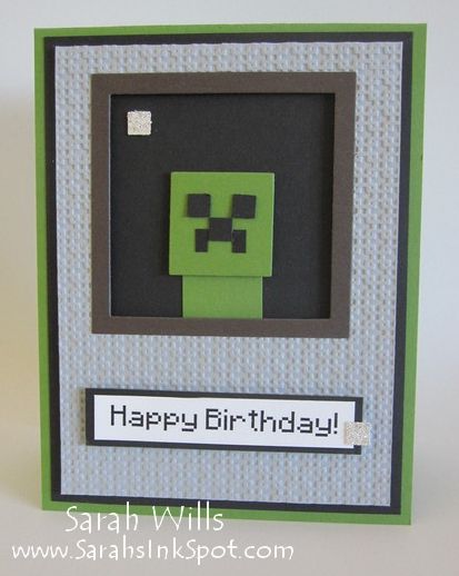 Punch Art Minecraft Creeper Card by willsygirl - Cards and Paper Crafts at Splitcoaststampers Minecraft Cards, Minecraft Birthday Card, Punch Art Cards, Through A Window, The Creeper, Birthday Cards For Boys, Boy Cards, Minecraft Birthday, Birthday Cards For Men