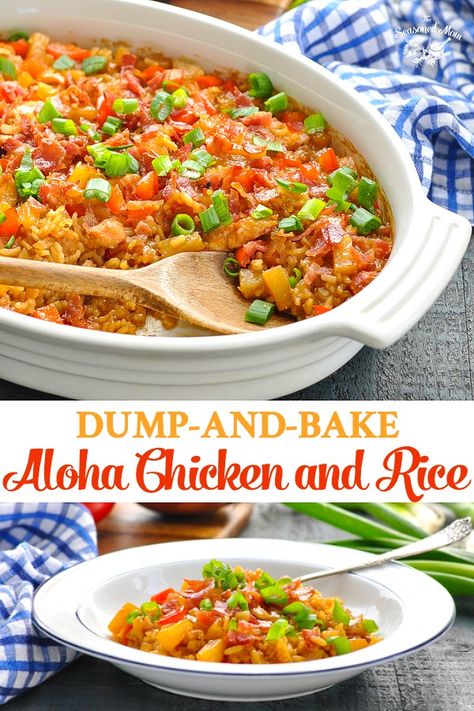 Aloha Chicken And Rice, Aloha Chicken, Dump And Bake, Raw Chicken, Low Sodium Chicken Broth, Homemade Dinner, Savory Sauce, Chicken And Rice, Rice Casserole