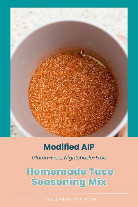 Make Chili-Free Latin-American Favorites with this Modified AIP Homemade Taco Seasoning Mix Recipe! It’s  free of paprika and chili powders but still packed with flavor. You can still spice up your meals while staying true to your dietary needs!  #GlutenFree #NightshadeFree Aip Taco Seasoning, Aip Chili, Taco Seasoning Mix Recipe, Roasted Plantains, Aip Diet Recipes, Homemade Taco Seasoning Mix, Taco Seasoning Mix, Fajita Bowls, Taco Seasoning Recipe