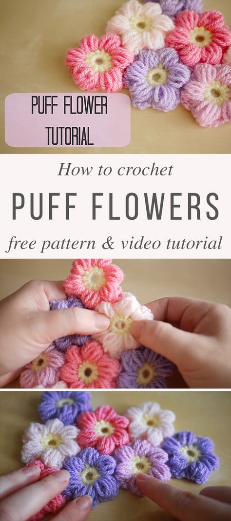 Puff Flowers Crochet Design You Will Love | CrochetBeja Crochet Bubble Flower Pattern, How To Make Puffy Crochet Flowers, Crochet Puffy Flowers Free Pattern, Puffy Flower Crochet Pattern, Flower Puff Crochet, Puffy Flower Crochet, Flowers Crochet Pattern, Crochet Pattern Tutorial, Flower Stitch