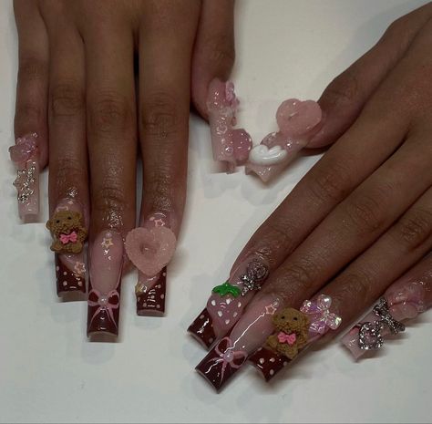 Pink Brown And White Nails, Tan Nails, Spring Acrylic Nails, Shoe Nails, Daisy Nails, Cute Acrylic Nail Designs, Pink Nail Art, Really Cute Nails, Unique Acrylic Nails