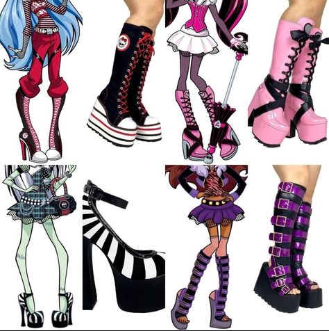 Goth High Heels, Monster High Shoes, Monster High Halloween Costumes, Monster High Ghoulia, Monster High Halloween, Monster High Cosplay, Draw Reference, Goth Stuff, Monster High Clothes