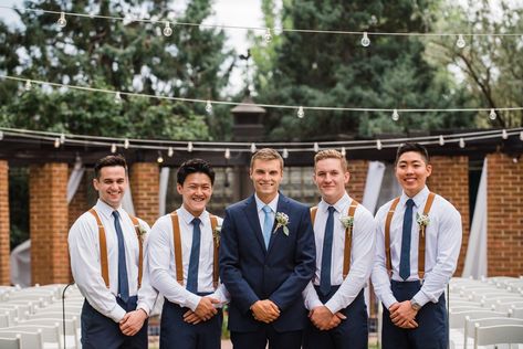 Blue And Brown Groomsmen, Navy Suits Groomsmen Color Schemes, Tan Suspenders Groomsmen, Dusty Blue Groomsmen Attire, Groomsmen Jeans, Blue Groomsmen Attire, Blue Shirt Black Pants, Navy Blue Groomsmen, Navy Groomsmen