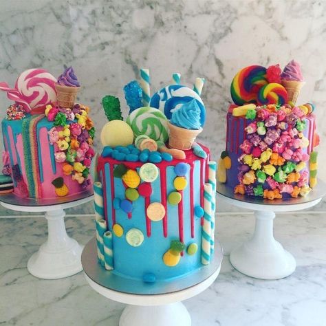 Mini Birthday Cake Ideas, Gökkuşaği Pasta, Mini Birthday Cake, Fondant Girl, Spa Cake, Lolly Cake, Candy Birthday Cakes, Mini Cakes Birthday, Candy Cakes