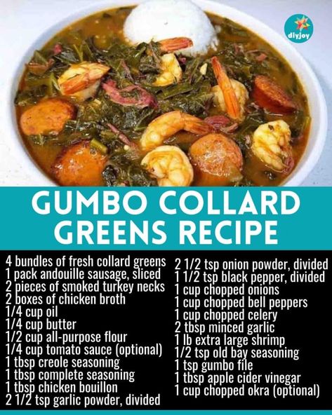 Collar Greens Recipe, Gumbo Collard Greens Recipe, Green Gumbo Recipe, Collard Green Gumbo, Greens Gumbo, Green Gumbo, Best Collard Greens Recipe, Collar Greens, Easy Collard Greens Recipe