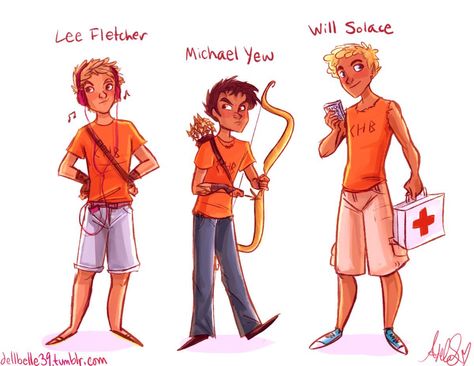 Lee Fletcher, Michael Yew, Will Solace<<<<< awwww! I love Lee Fletcher! Apollo Cabin, Zio Rick, Team Leo, Rick Riordan Series, Will Solace, Jason Grace, Percy Jackson Fan Art, Trials Of Apollo, Percy Jackson Characters