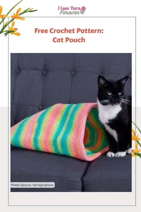 Free Crochet Pattern Cat Pouch Cat Sack Crochet, Crochet Cat Sack Free Pattern, Crochet Cat Tunnel Pattern Free, Crochet Cat Sack, Crochet Cat Hideaway, Cat Cave Crochet Pattern Free, Crochet Cat Pod Free Pattern, Cat Sleeping Bag Pattern, Crochet Pet Toys