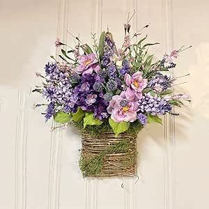 Hanger Basket, Lavender Basket, Basket Wreath, Traditional Wreath, Mothers Day Wreath, Lavender Wreath, Spring Door Wreaths, Flower Bucket, Spring Door