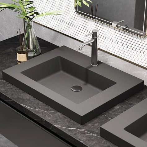 23"Rectangular Concrete Gray Drop-in Bathroom Sink Above Vanity Sink, Over Counter Sink Bathroom, Modern Sinks For Bathroom, Black Sinks In Bathroom, Sinks Bathroom Modern, Contemporary Minimalist Bathroom, Bathroom Sink With Washing Machine, Grey Sink Bathroom, Hanging Sink Bathroom