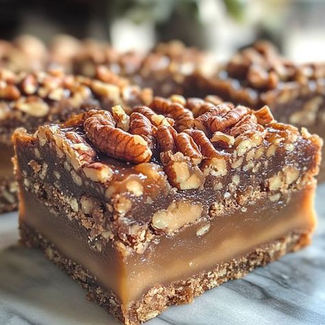 Caramel Pecan Dream Bars are a delightfully indulgent treat that combines a buttery crust, gooey caramel, and crunchy pecans into one irresistible dessert. They’re not overly sweet but have just the right amount of richness to satisfy your sweet tooth.     I think these bars are perfect for any occasion, whether it’s a holiday gathering, a potluck, or just a cozy night in. And if you’re not a fan of nuts, feel free to omit the pecans—they’ll still be undeniably delicious! If you’re looking for Caramel Pecan Dream Bars, Pecan Dream Bars, Pecan Desserts Recipes, Pecan Desserts, Dream Bars, Pecan Bars, Gooey Caramel, Dessert Bar Recipe, Pecan Recipes