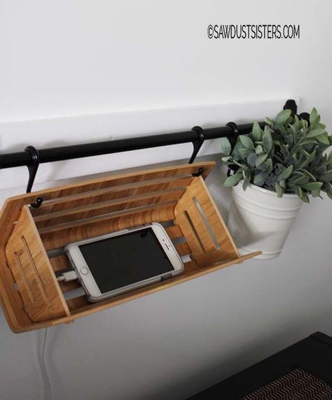 IKEA Phone Charger Station This DIY phone charger station has made life a little bit more convenient for my hubby and I. Yeah, I put one on his side of the bed as well! Isn’t it cute? Click to get the details!  #sawdustsisters #ikeahack #Phonechargingstation #bedroomideas #homeorganization Charging Stations Ideas, Diy Phone Charger, Hang Pegboard, Ikea Fintorp, Kitchen Accessories Ideas, Diy Kitchen Accessories, Stylish Master Bedrooms, Phone Charger Station, Diy Chargers