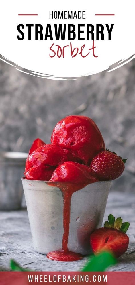 strawberry sorbet melting Strawberry Ninja Creami, Ninja Creami Sorbet, Strawberry Sorbet Recipe, Strawberry Cream Cheese Pie, Homemade Sorbet, Simple Sugar Syrup, Chocolate Chip Cookie Cups, Sorbet Is, Sorbet Recipe