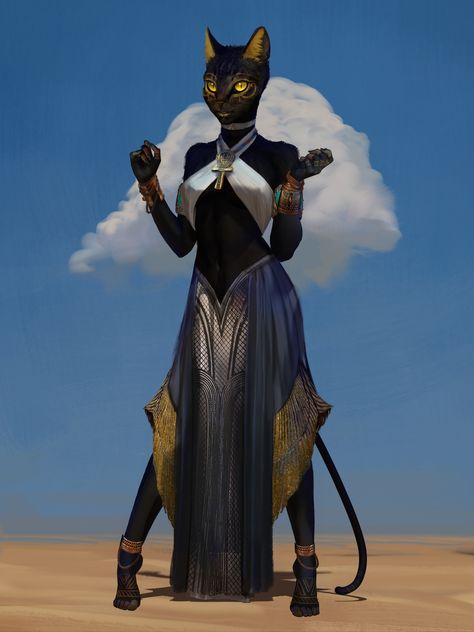 Marton Adam Marton - Bastet Anime Egyptian Female, Egyptian Character Design, Egyptian Character, Camille League Of Legends, Anime Egyptian, 다크 판타지, Fantasy Races, I'm Still Here, Cat Character