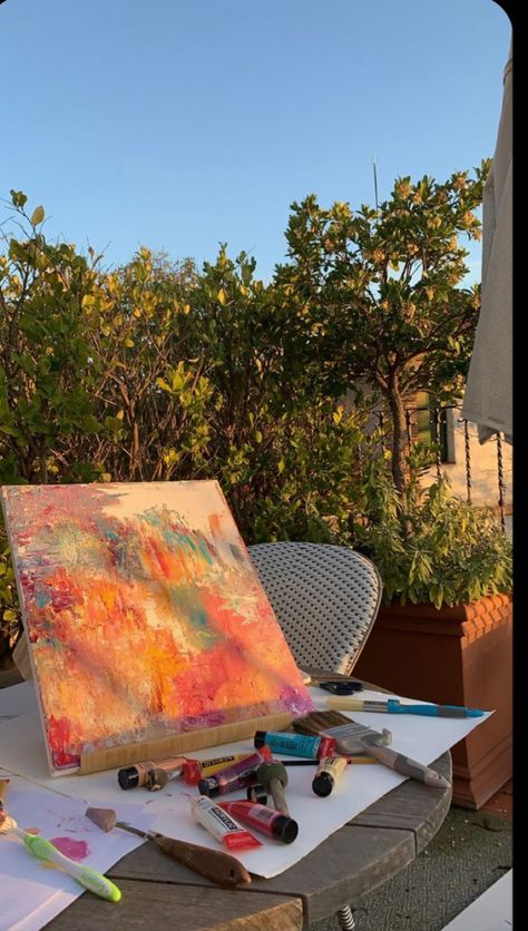 Summer activities, painting outside, summer aesthetic, summer vibes, summer day Activities Aesthetic, Summer Time Activities, Painting Outside, Aesthetic Summer Vibes, Summer To Do List, Orange Dream, Painting Aesthetic, Paris Summer, Fun Summer Activities