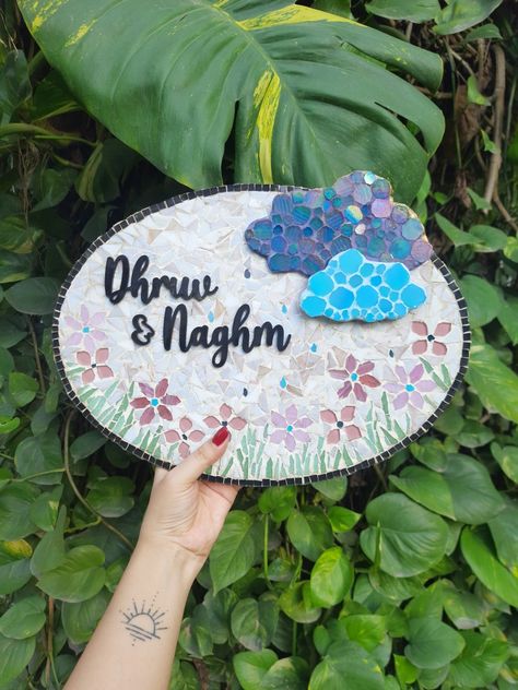 Pastels, Mosaic, Clouds, Couple Nameplate, Handcrafted Mosaic Nameplate, Pastel Colours, Name Plate, Pastel Colors, Mosaic, Pastel, Gifts