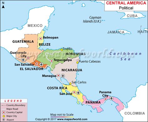 Map of Central America Map Of Central America, Central America Map, Nicaragua Managua, Continents And Countries, Asia Continent, Countries And Flags, Guatemala Travel, Tegucigalpa, America Map