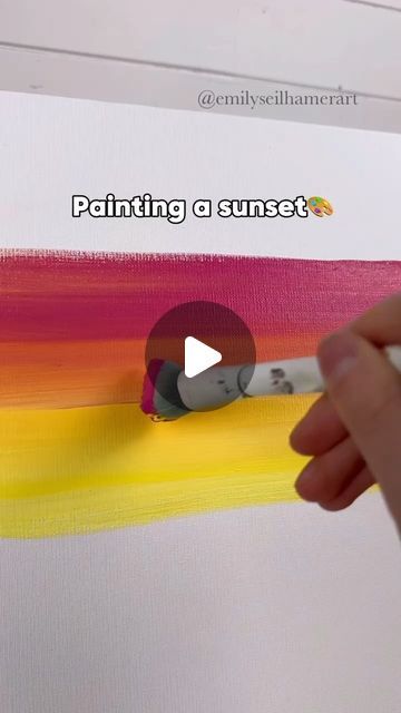 Simple Sunset Painting Step By Step, Sunset Step By Step Painting, Sunset On Canvas Easy, Landscape Ideas For Painting, Painting A Sunset Step By Step, Watercolor Art Sunset Easy, How To Paint A Sunset Step By Step Easy, Easy Paints For Beginners, Sunset At Sea Painting