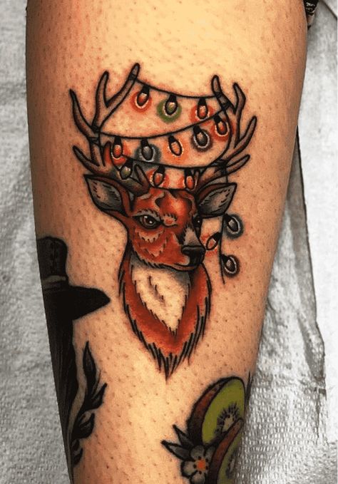 Christmas Tattoo Design Images (Christmas Ink Design Ideas) Christmas Tattoo Drawings, Christmas Beetle Tattoo, Traditional Christmas Tattoo Flash, Yule Tattoo, Xmas Tattoo Design, Christmas Tattoo Flash, Spooky Christmas Tattoo, Christmas Tattoo Ideas, Reindeer Tattoo