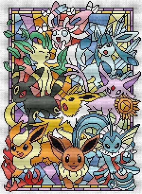 Stained Glass Cross Stitch, Guzma Pokemon, Pokemon Cross Stitch Patterns, 3d Pokemon, Stained Glass Cross, Pokemon Cross Stitch, Modele Pixel Art, Pokemon Bead, Pixel Art Pokemon