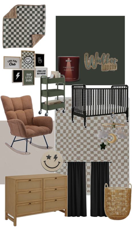 Dark green, black, checkered aesthetic nursery Checkered Nursery, Checkered Aesthetic, Green Baby Nursery, Dark Nursery, Aesthetic Nursery, Gender Neutral Baby Nursery, Toddler Boy Room Decor, Room Boy, Baby Nursery Inspiration