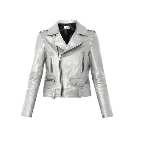 SAINT LAURENT Leather biker jacket and other apparel, accessories and trends. Browse and shop 21 related looks. Silver Leather Jacket, Jacket For Spring, 2014 Fashion Trends, Casual Formal Dresses, Leather Biker Jacket, Leather Moto Jacket, Leather Outfit, Weekend Wear, Black Leather Jacket