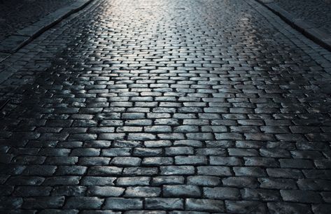 Dark Cobblestone, Road Architecture, Cobblestone Road, Road Background, Art Coursework, Dark Street, Modern Inspiration, Dark City, Brick Road