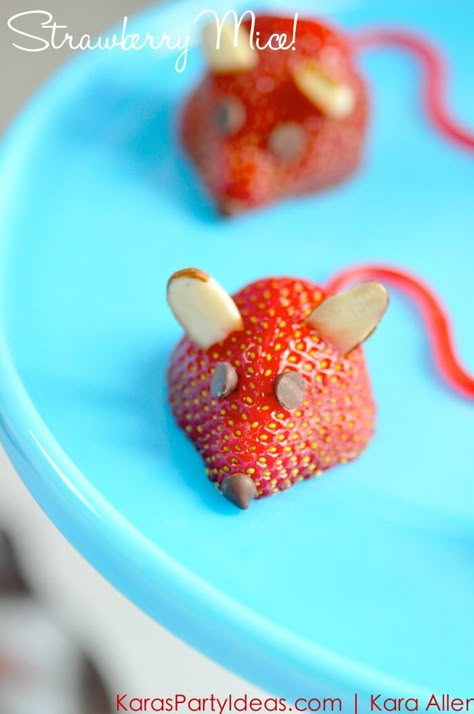 Strawberry Mice for a Cat | Kitty Themed Birthday Party! Via Kara Allen | KarasPartyIdeas.com Strawberry Mice, Cat Themed Party, Kitty Cat Birthday Party, Cat Bday, Kitty Cat Party, Strawberry Mouse, Kitten Birthday Party, Cat Themed Parties, Cat Themed Birthday Party