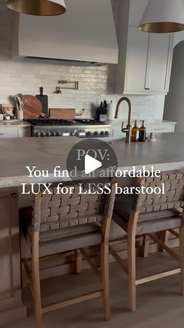 Natalia | Custom Home Build Design Inspo+Luxury Dupes for Less on Instagram: "Obsessed 🤩!  I recently got these chairs for my kitchen island  and have been waiting for our floors to be finished to introduce you to my newest obsession🤩- these Neutral , Taupey Vegan Leather Barstools !   In love with the  wood color on the chair , the woven detail on the back , the comfy cushion seat and stud detail - 👌👌👌 Can you tell I’m a little smitten ?  They are perfection 😍  ✨Comment SHOP to get a link to these affordable stools !✨     #nathanjamespartner #nathanjames #modernbarstools #kitchencounterstools #kitcheninspiration #kitchensofinstagram #kitchensofinsta #amazonfind #wayfair #amazonfinds #cb2 #rhdupe #amazonhome #amazonhome #roveconcepts #interiordesigner #interiordecorating #interiordec Leather Stools For Kitchen Island, Kitchen Island Barstool Ideas, Kitchen Seating Area, Leather Barstools, Custom Home Build, Island Stools, Island Chairs, Build Design, Rove Concepts