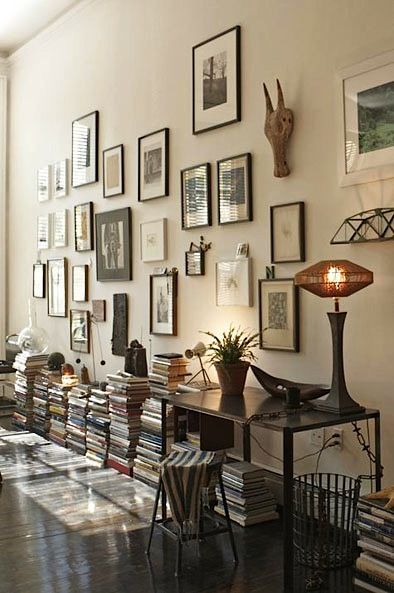 Scott Newkirk Brooklyn home Book Display, Wall Gallery, A Living Room, Stack Of Books, My Dream Home, Picture Wall, Interior Inspiration, Home Deco, The Wall