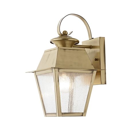 Mansfield Antique Brass 7.5-Inch One-Light Outdoor Wall Lantern Brass Wall Light, Livex Lighting, Traditional Lighting, Outdoor Wall Lantern, Seeded Glass, Wall Lantern, Outdoor Wall Lights, Light Sconces, Outdoor Wall