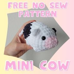 free no sew pattern mini cow Crochet Cow Free Pattern, No Sew Crochet, Rainbow Loom Patterns, Mini Cows, Amigurumi Cow, Crochet Cow, Rainbow Loom, Cow Pattern, No Sew