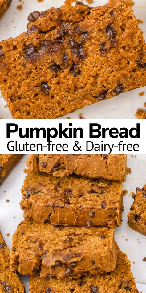 Pumpkin Bread With Chocolate Chips, Bread With Chocolate Chips, Bread With Chocolate, Vegan Pumpkin Bread, Gluten Free Pumpkin Bread, Dairy Free Pumpkin, Moist Pumpkin Bread, Chocolate Chip Bread, Pumpkin Chocolate Chip Bread