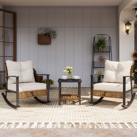 Faster shipping. Better service Front Porch Chairs, Bistro Set Outdoor, Front Porch Furniture, Wicker Rocking Chair, Porch Chairs, Rocking Chair Set, Furniture Sofa Set, Outdoor Conversation Sets, Porch Furniture