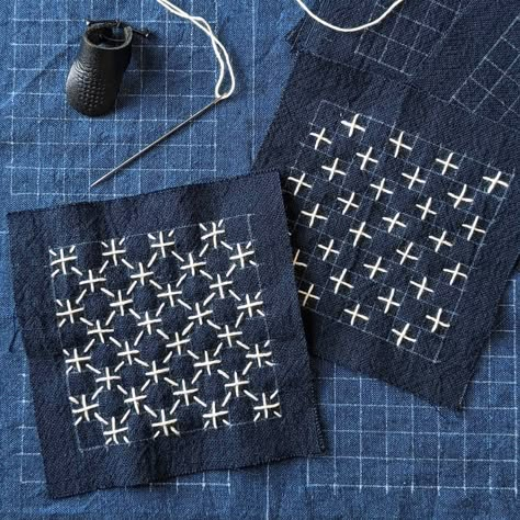 Simple Sashiko Pattern, Sashiko Star Pattern, Japanese Stitching Sashiko, Modern Sashiko, Decorative Mending, Japanese Stitching, Japanese Boro Textiles, Sashiko Tutorial, Sashiko Patterns