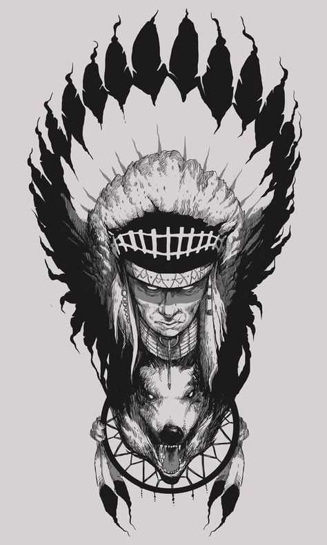 ART Fenrir Tattoo, Rabe Tattoo, Indian Tattoo Design, 42 Tattoo, Native American Tattoo, Native American Tattoos, Native Tattoos, Theme Tattoo, Indian Headdress