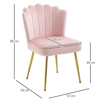 HOMCOM Velvet-Feel Shell Luxe Accent Chair Home Bedroom Lounge Metal Legs Pink Book Lounge, Glam Vanity, Chairs For Living Room, Tone Legs, Bedroom Lounge, Kids Sofa, Shell Chair, Vanity Chair, Single Chair