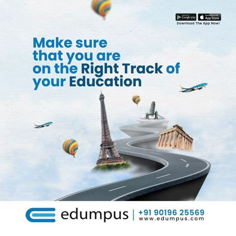 Make sure that you are on the right track of your education . . . . . . . . .#edumpus #edumpusapp #studyabroad #education #withoutielts #studyinuk #overseaseducation #uk #studentlife #studyabroadlife #studyineurope Podcast Poster Design, Podcast Poster, University Branding, Digital Marketing Ads, Study In Germany, Education Posters, Product Catalog Template, Cosmetics Advertising, Social Media Design Ideas