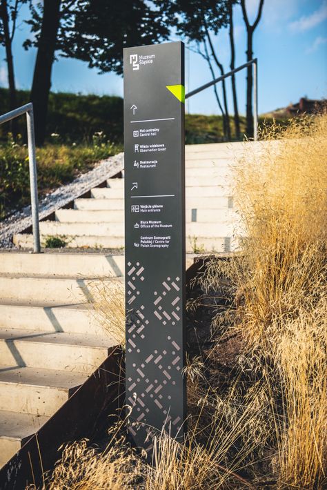 Wayfinding system in Silesian Museum on Behance Wc Sign, Interpretive Signage, Experiential Graphic Design, Park Signage, Signage Board, Wayfinding Signage Design, Signage And Wayfinding, Wayfinding Signs, Directional Signage