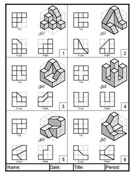 Isometric Practice, Isometric Sketch, Isometric Drawing Exercises, Isometric Shapes, Orthographic Projection, Orthographic Drawing, Isometric Cube, Two Point Perspective, Geometric Shapes Drawing