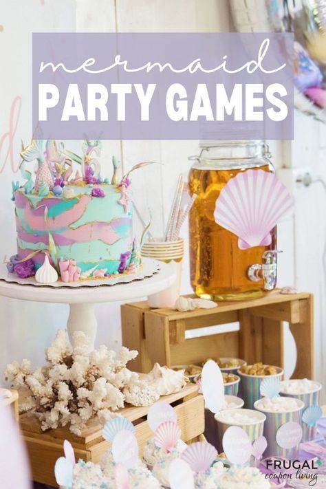 Mermaid parties are a fun theme idea for a girls’ party. Enjoy 11 girls mermaid party games & activities that will wow the kids and make a memorable day for the birthday girl and her little mermaids. Have fun with relay races, classic party games, and mermaid inspired fun for kids. Little mermaid bday party ideas for kids that keep them entertained and having a good time. #FrugalCouponLiving #littlemermiad #partygames At Home Mermaid Party, Mermaid Sack Race, Mermaid Themed Party Games, Indoor Mermaid Party Games, Backyard Mermaid Birthday Party, Diy Mermaid Birthday Party Ideas, Mermaid Party Crafts, Mermaid Games For Kids, Mermaid Party Games Activities