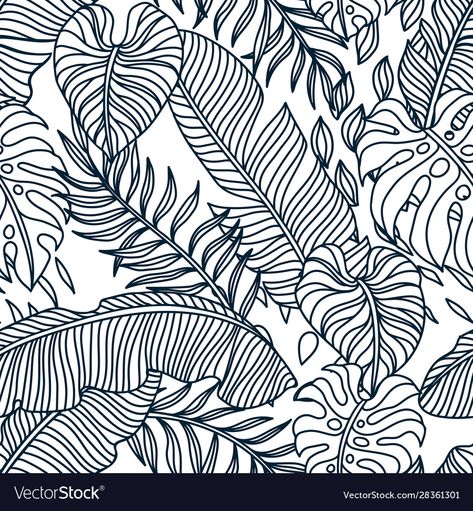 Fitness Logos, Tropical Leaves Pattern, Palm Leaves Pattern, Leaf Drawing, Leaves Vector, Quilling Patterns, Tropical Foliage, Tropical Art, Pattern Seamless