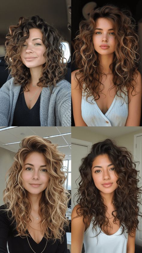 Curly Hairstyle For Straight Hair, Wavy Hair Volume Haircut, Wavy Hair With Volume, Long Hair Volume Haircut Wavy, Wavy Hair Volume On Top, Wavy Curly Haircuts, 1b Hair, Beach Blonde Highlights, Wavy Hair Trends 2024