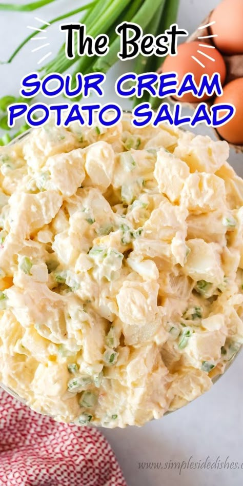 Red Potato Salad With Sour Cream, Cream Cheese Potato Salad, Potato Salad Made With Sour Cream, Sour Cream Potato Salad Recipes, Potato Salad With Sour Cream And Mayo, Potato Salad Sour Cream, Potato Salad Dressing Recipe, Dressing For Potato Salad, White Potato Salad