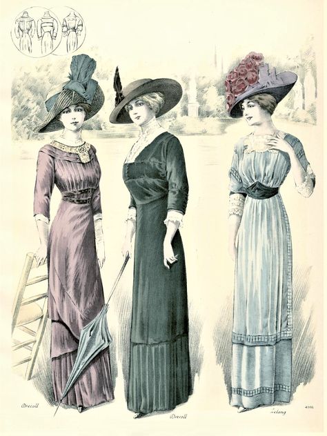 1912 Fashion Plate, Edwardian Fashion Plates, 10s Fashion, Edwardian Gowns, Fashion 1910, Victorian Illustration, 1900s Fashion, 1910s Fashion, Fashion Illustration Vintage