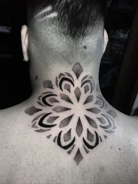 Mandala Neck Tattoo Mandala Tattoo Ideas For Women, Mandala Neck Tattoo, Mandala Sun Tattoo, Mandala Chest Tattoo, Mandala Foot Tattoo, Butterfly Mandala Tattoo, Mandala Hip Tattoo, Sunflower Mandala Tattoo, Mandala Sternum Tattoo