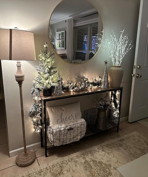 Christmas Entrance Table, Amazon Influencer Home Decor, Influencer Home Decor, Entry Table Christmas Decor, Interior Design Entryway, Christmas Decor Entryway, Christmas Greenery Decor, Entryway Christmas Decor, Entryway Christmas