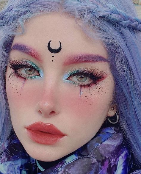 Extreme Make-up, Teknik Makeup, Fantasy Make-up, Halloweenský Makeup, Make Up Designs, Kawaii Makeup, Face Art Makeup, Moon Aesthetic, Fairy Makeup