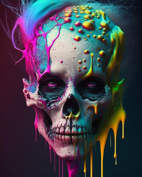 Una calavera pintada de colores aterrado... | Premium Photo #Freepik #photo #vibrante #colorido #mascara #craneo Premium Photo